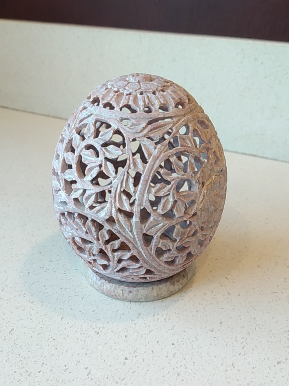 Carved Soapstone Floral Egg Shaped Tealight Candle Holder Decorative Accent-Boho